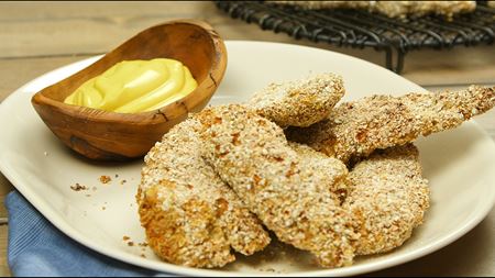 Baked Oat-Crusted Chicken Fingers with Sweet Mustard Sauce Baked Oat-Crusted Chicken Fingers with Sweet Mustard Sauce