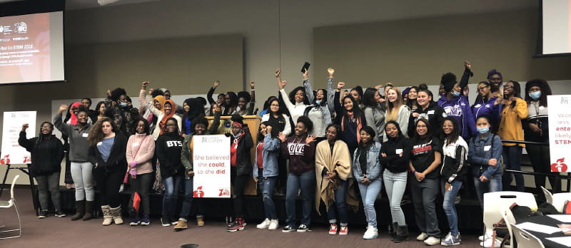 A 2018 STEM Goes Red event in Kansas City, Missouri, aimed at encouraging girls to pursue careers in fields including science and technology, prompted Paola Rivera to revisit her dream of becoming a doctor. At the time, Rivera was an American Heart Association employee and organizer of the event. (Photo courtesy of Leigh Miller)