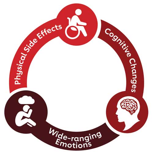 Physical side effects, cognitive changes and wide-range emotions