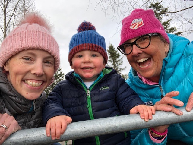 Olympic gold medalist Kikkan Randall, son Breck and mom Deborah Randall