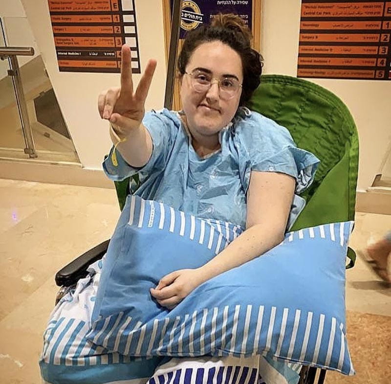 Dana Schwartzberg, the first time she was out of bed after her stroke in 2020. (Photo courtesy of Dana Schwartzberg)