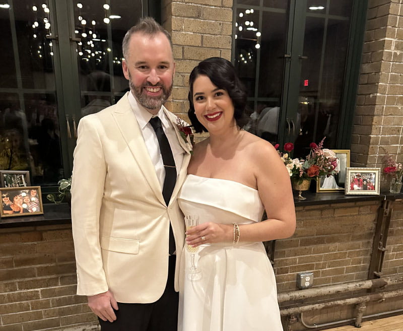 Dave Conway and his wife, MacLaren, at their engagement party – that was secretly a wedding – in November 2023. (Photo courtesy of Poppy Leaf Creative)