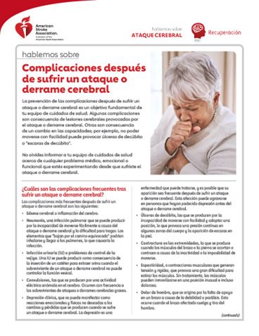 portada del recurso Hablemos sobre el ataque o derrame cerebral: Complicaciones después de un ataque o derrame cerebral